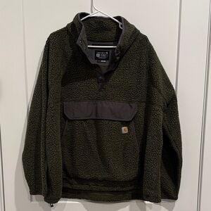 Carhartt Womens's 2X Dark Green Fleece 3/4 Sweater with front pocket